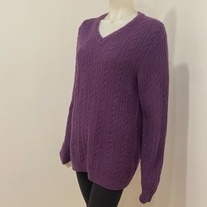 Hickey Freeman 100% Cashmere Long Purple Cableknit Sweater